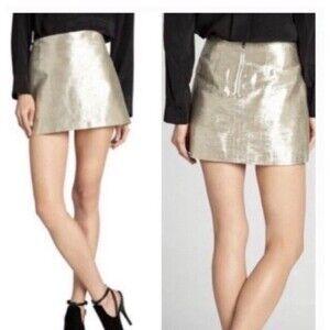Alice + Olivia Womens Gold Metallic A-Line Party Cocktail Mini Skirt Size 4